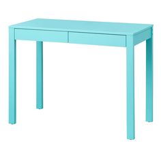 a small blue table with two drawers on each side and one drawer at the top