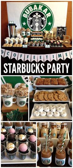 starbucks coffee themed party with food and drinks