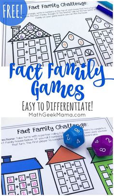 the free printable fact family games for kids