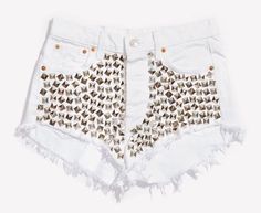 Wunderlust White Studded Cheeky Shorts Shorts Levis, Destroyed Denim Shorts, Studded Shorts, Cheeky Shorts, Ripped Jean Shorts, White Studs, Studded Denim, Ripped Denim Shorts, Distressed Jean Shorts