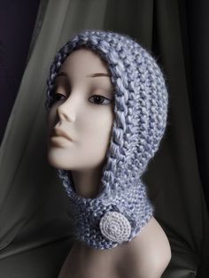 Steel blue  - white knitted bonnet hat with hand warmers for women and girls Fall winter accessory Warm hat &hand warmers  Cute design Can be make any colour Available custom order Hooded Warm Winter Bonnet, Hand Knitted Fitted Winter Bonnet, Casual Hand-knitted Yarn Bonnet, Cozy Hand-knitted Winter Bonnet, Blue Hand Knitted Bonnet, Knitted Bonnet, Girls Fall, Trapper Hats, Bonnet Hat