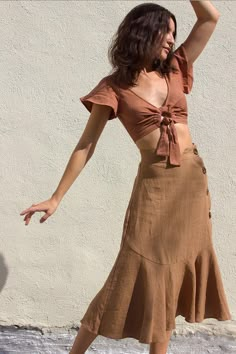 Ajaie Alaie Bonita Skirt - Melao Fitted Flared Maxi Skirt For Brunch, Fitted Gathered Maxi Skirt For Day Out, Spring Brown Fitted Maxi Skirt, Bohemian Fitted Maxi Skirt For Brunch, Brown Fitted Wrap Skirt For Summer, Fitted Brown Wrap Skirt For Summer, Summer Shoot, Pretty Skirts, Beige Outfit