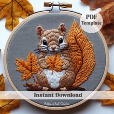 the embroidery pattern shows an image of a squirrel