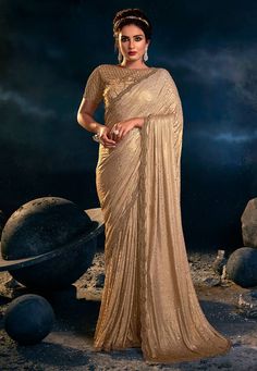 Net Saree with blouse in Beige colour 6314 Desc: Color : Beige Fabric : Net Wash Care : Dry clean Sleeve Style : Short Sleeve Long Sleeves : Done only in Custom Stitch Sleeves Lining : Done only in Custom Stitch Bust Size : 32 to 42 Inches Occasion : Wedding Sangeet Reception Navratri Gudi Padwa Ugadi. With Express Free Shipping Buy Indian Party wedding and bridal sarees Net Saree with blouse in Beige colour 6314 online in USA, UK and Canada from KollyBollyEthnics.com Beige Colour Saree, Gold Silk Saree, Reception Saree, Wedding Sarees Online, Party Sarees, Brown Wedding, Wedding Saree Indian, Net Saree, Gold Silk