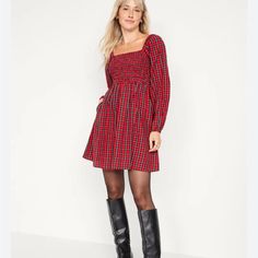 Old Navy Plaid Size Small Dress New Without Tags. Bought And Never Wore. Flare Long Sleeve, Party Kleidung, Mini Dresses For Women, Long Sleeve Plaid, Red Mini Dress, Long Sleeve Mini, Evening Attire, Look At You, Plaid Dress