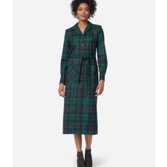 This Plaid Coat Dress Is Made In The Usa From Start To Finish, So Every Detail Is Just Rightfrom The Sourcing, Dying And Weaving Of Airloom Merino Wool To The Expert Tailoring And Pattern Matching. Plus It's Naturally Wrinkle Resistant And Lightly Brushed For Softness. Button Placket, Bias-Cut Patch Pockets And Buttoned Cuffs. Long Sleeves. Unlined. 49½" Long 100% Merino Wool Fabric Woven In American Mills Made In Usa Pendleton Dress, Dollar Dress, Merino Wool Fabric, Womens Flannel Shirt, Flannel Dress, Long Sleeve Wrap Dress, Shirtwaist Dress, Beautiful Dresses For Women, Flannel Women