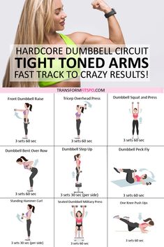 a poster showing how to do the dumbble arm workout for women with text overlay