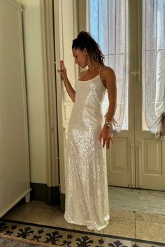 Gardenia White Sequin Maxi Dress – 12th Tribe Concert Dresses, 12th Tribe, Bridal Tops, Long Evening Dress, Lace Prom Dress, Top Wedding Dresses, Fitted Wedding Dress, Sequin Maxi Dress, Sequin Maxi