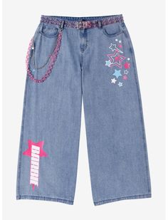 Cluster Of Stars, Jeans With Belt, Pink Chain, Y2k Star, Belt Chain, Pastel Outfit, Funky Outfits, Retro Font, Star Jeans