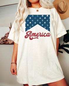 Summer Cotton Shirt With Logo Print, 4th Of July Cotton T-shirt With Text Print, Casual Crew Neck Shirt Made In Usa, Casual Oversized Tops For 4th Of July, Crew Neck Cotton Shirt Made In Usa, Oversized Casual Tops For 4th Of July, Oversized Crew Neck Tops For 4th Of July, Cotton Crew Neck Shirt Made In Usa, Relaxed Fit Graphic Tee Made In Usa