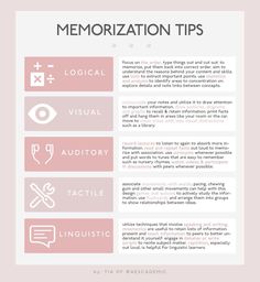 a pink and white poster with the words,'memory tips '