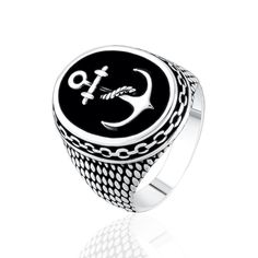 925 Sterling Silver Men Ring with Anchor and Rope Figure Product features: -925 Sterling Silver -Product Weight: 0.67oz (19gram) Anchor Rings, Silver Men Ring, Signet Rings, Men Ring, Silver Man, Signet Ring, Silver Band, Sterling Silber, Favorite Jewelry