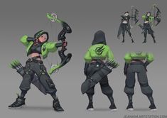 the concept art for person's character creation is shown in green and black colors