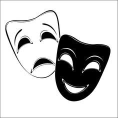 two masks with faces drawn in black and white