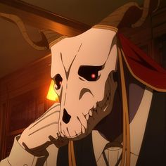 an animated image of a man with white hair and red eyes, wearing a mask