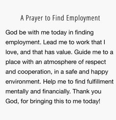 a poem written in black and white with the words prayer to find employment on it