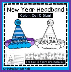 the new year headband color, cut and glue for children to use on their hats