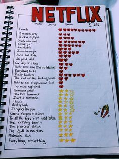 a notebook with the words netflix written in red, yellow and blue hearts on it