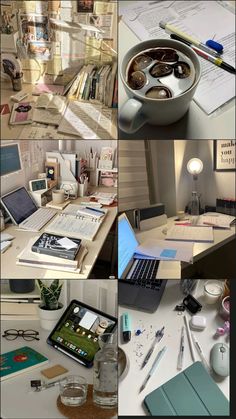 there are many different pictures of the same desk