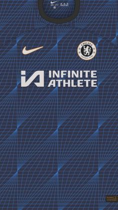 the back of a blue nike soccer jersey with an infinitite athlete logo on it