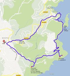 a map showing the route for the hike