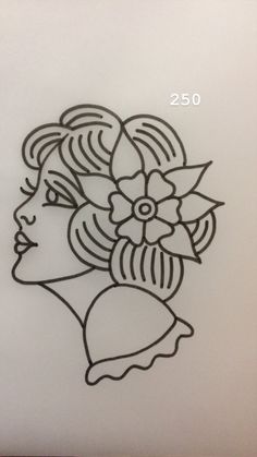 a drawing of a woman's head with flowers in her hair and the words, 25