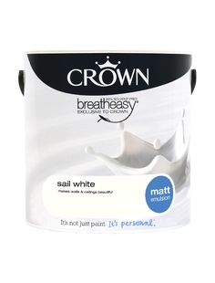 a white paint can with the words crown on it