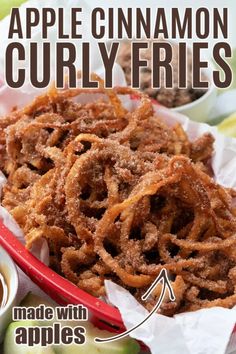 an apple cinnamon curly fries recipe with apples in the background