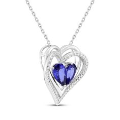 Enchant your special someone with this spellbinding heart necklace. Sterling silver Pretty pear-shaped blue lab-created sapphires center the pendant Two stacked hearts — one lined with white lab-created sapphires — create a shimmering frame 18-inch cable chain with lobster clasp Sapphire Heart Necklace, Sterling Silver Heart Pendant, White Lab, Necklace Sterling Silver, Sterling Silver Heart, Cable Chain, Pear Shaped, Heart Necklace, Heart Pendant