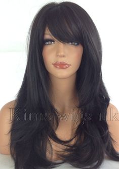 FULL LONG WOMENS LADIES FASHION HAIR WIG  BLACK/DARK BROWN HEAT RESISTANT UK V Shaped Haircut, How To Grow Natural Hair, Synthetic Wig, Long Hair Cuts, Womens Wigs, Hair Dos, Long Black, Trendy Hairstyles, Hair Day