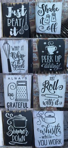 some signs that are on the side of a brick wall and one is saying it's time to start cooking