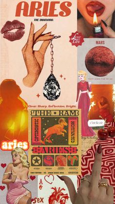 a collage of various images including lipstick, nails and other things in the background