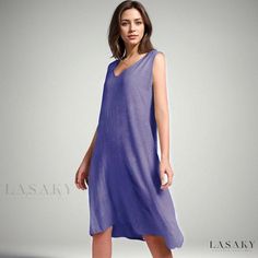 Lasaky - Artsy Sleepwear Dress with Wide Straps and Loose-Fitting Design for Comfy Indoor and Outdoor Wear - Made of Cotton and Linen Blend in Standard Size Linen Lounge Wear, Linen Sleepwear, Stylish Loungewear, Sleepwear Dress, Camisole Dress, Sleep Dress, Backless Design, Long Sweaters Cardigan, Knit Sweater Dress