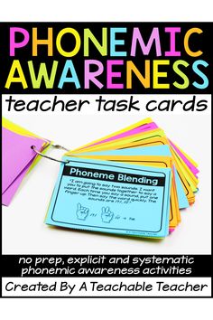 a pile of teacher's task cards with the words phonemic awareness