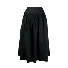 Ulla Johnson Emmy Midi Skirt Womens 14 Black Cotton Poplin High Rise Ruffle Boho Women's Emmy Cotton Poplin Midi Skirt Ulla Johnson Size: 14 Waist Laying Flat - 17" Length (Top To Bottom) - 34" Midi Length Solid Black Color High Rise Waist Scalloped Ruffle Trim Cotton Construction Zip Closure Timeless & Versatile Women's Ulla Johnson Emmy Midi Skirt In A Size 14. A Timeless Silhouette Made From Signature Cotton Poplin In Solid Black. This Midi Skirt Features An A-Line Silhouette With Delicate Ruffles Artfully Traced Along The High Waist. It Has Side-Seam Pockets And Is Finished With A Hidden Side-Seam Zipper. Originally $398. Fast Same Day Shipping. St Black Ruffled Knee-length Skirt, Black Voluminous Midi Skirt, Black Cotton Mid-rise Skirt, Black Voluminous A-line Maxi Skirt, Ulla Johnson Skirt, Women Skirts Midi, Colorful Boho, Boho Women, Ulla Johnson