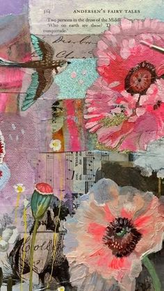 mixed media collage with flowers and birds