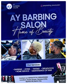 a flyer for a hair salon with pictures of men