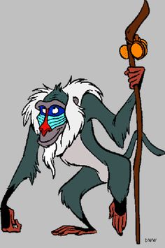 an animated monkey holding a stick and wearing a mask