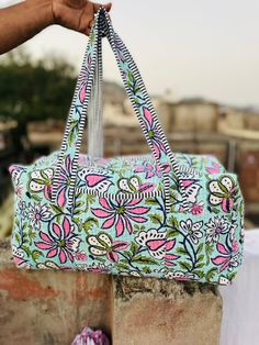 "Cotton Quilted  block print weekend bags  100% cotton fabric SIZE:  medium : 16\" x 8\" x 8 \" large : 18\" x 9\" x 9 Big Size :20\" x 10\" x 10\"  the bags feature two pockets each on the outside   :Color : Assorted & We Have More Color  : Quilted Padding   great for weekend getaways, beach trips and as carry on bags while travelling Ask me for custom orders, personalized pouches or wholesale  CARE: Machine wash separately in cold water" Multicolor Cotton Beach Bag For Travel, Rectangular Cotton Duffle Bag For Travel, Rectangular Cotton Weekender Bag For Travel, Rectangular Cotton Duffle Bag For Everyday Use, Green Cotton Travel Bag, Cotton Rectangular Duffle Bag For Everyday Use, Green Cotton Beach Bag For Travel, Multicolor Cotton Canvas Bag For Travel, Multicolor Cotton Canvas Travel Bag