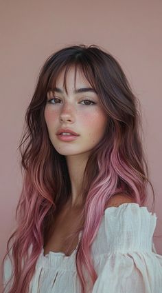 Highlights To Brown Hair, Pink Highlights In Brown Hair, Pink Underneath Hair, Brown Hair With Pink Highlights, Hair Highlight Trends, Highlights In Brown Hair, Brown And Pink Hair, Pink Hair Streaks, Pink Hair Highlights