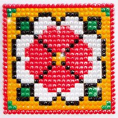 an image of a red and yellow square beaded with beads