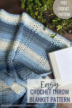 an easy crochet throw blanket pattern with text overlay that reads easy crochet throw blanket pattern