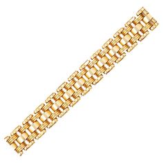 Of fancy tank track links 18k yellow gold 7 ¼ x ⅞ ins; Gross weight 42.6 dwts Luxury Gold Bracelets With Rectangular Links, Luxury 14k Gold Link Diamond Bracelet, Luxury Gold Plated Link Bracelet, Luxury Gold-plated Bracelet With Rectangular Links, Luxury Gold-tone Bracelets With Rectangular Links, 18k Gold Bracelet, Gold Link Bracelet, Wide Bracelet, Gold Link