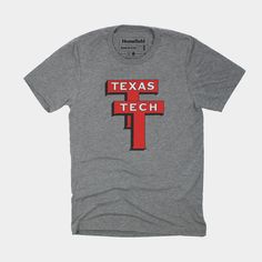 Vintage Texas Tech Double "T" Tee Pre-shrunk Tri-blend T-shirt For College, Team Spirit Tri-blend T-shirt With Screen Print, Sports Event Tri-blend T-shirt With Text Print, Tri-blend Text Print T-shirt For Sports Events, Letter Print T-shirt For Sports Events, Tri-blend School Spirit T-shirt For Fans, San Diego State University, University Tshirt, Texas Tech Red Raiders