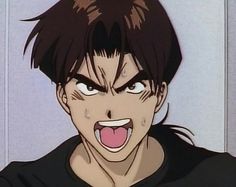 an anime character with his mouth open and tongue out