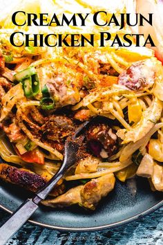 creamy cajun chicken pasta in a skillet