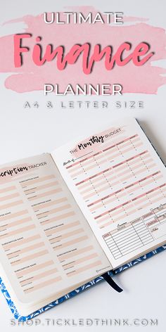 an open planner book with the title ultimate finance planner on it and text overlay