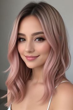 Light Brown And Rose Gold Hair, Gold Rose Hair Color, Rose Gold On Grey Hair, Rose Gold Balayage Blonde, Dusty Pink Hair Balayage, Copper Rose Gold Hair Balayage, Candyfloss Hair, Copper Pink Hair, Brown To Pink Hair