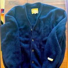 Like New, Never Laundered. Never Worn Outside, Only Worn A Few Times. Blue Wool Winter Cardigan, Blue Wool Cardigan For Winter, Blue Wool Cardigan For Fall, Classic Blue Sweater With Pockets, Blue Wool Knitted Cardigan, Blue Wool Casual Cardigan, Classic Blue Knit Outerwear, Blue Knitted Wool Cardigan, Cozy Blue Cardigan With Pockets