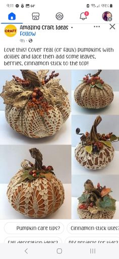 an image of pumpkins made out of crochet and other things to decorate